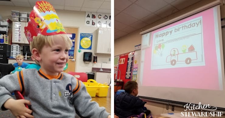 boy in birthday crown at school