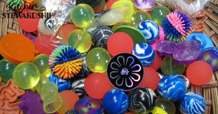 Bouncy balls and tops, school treats for birthday party
