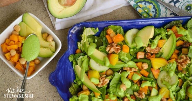Squash, Beet, and Avocado Salad with Creamy Peasto Dressing Recipe