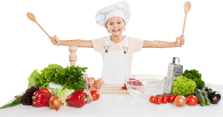 child chef ready to cook healthy food