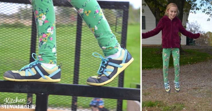 Girl in barefoot shoes for kids, barefoot kid shoes