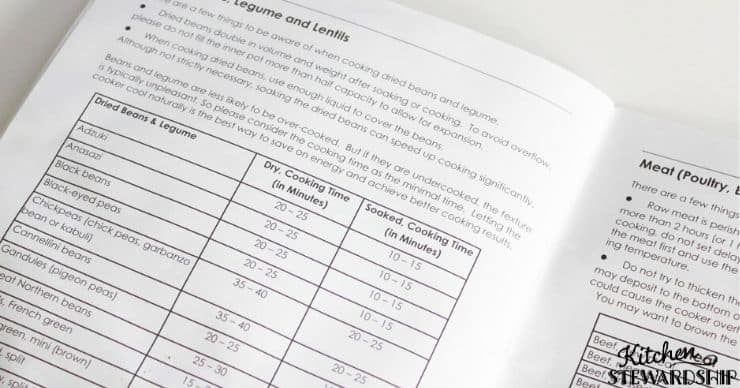 Instant pot cooking time chart