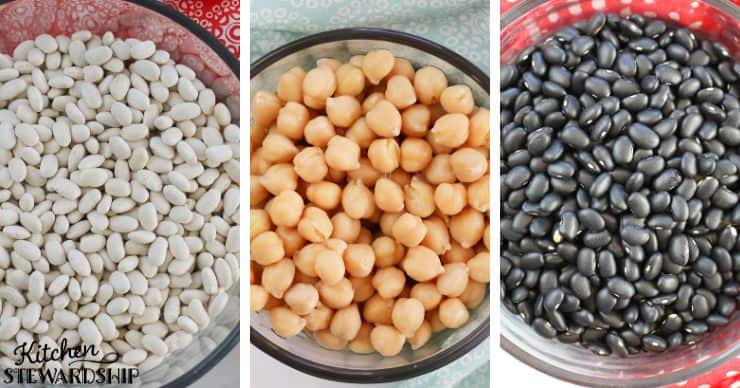 great northern beans, chickpeas and black beans