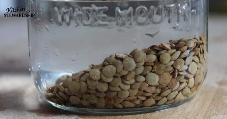 Legumes soaking in water in a mason jar