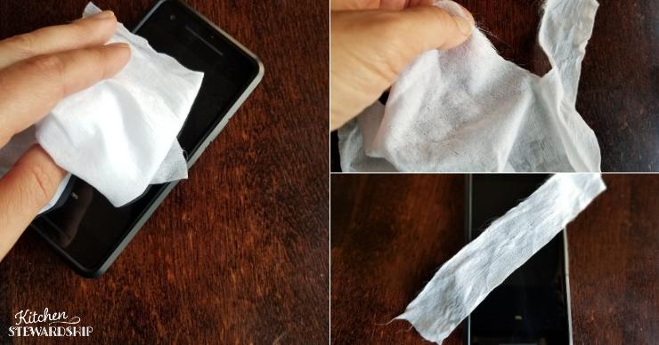 Sanitize your cell phone with green disposable wipes