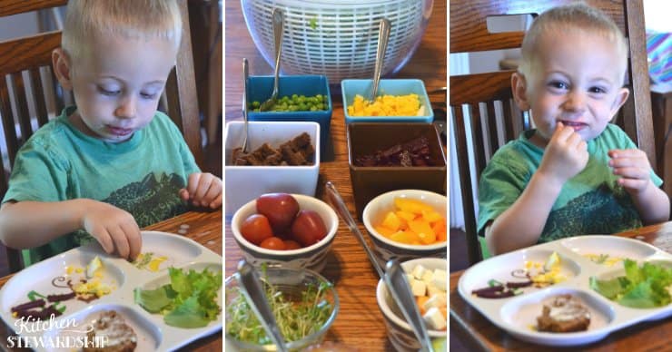 toddler eating salad