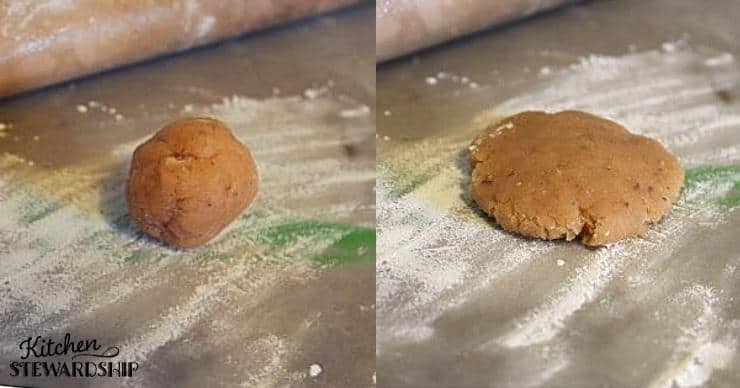 making the keto tortillas recipe - dough ball and hand flattened dough