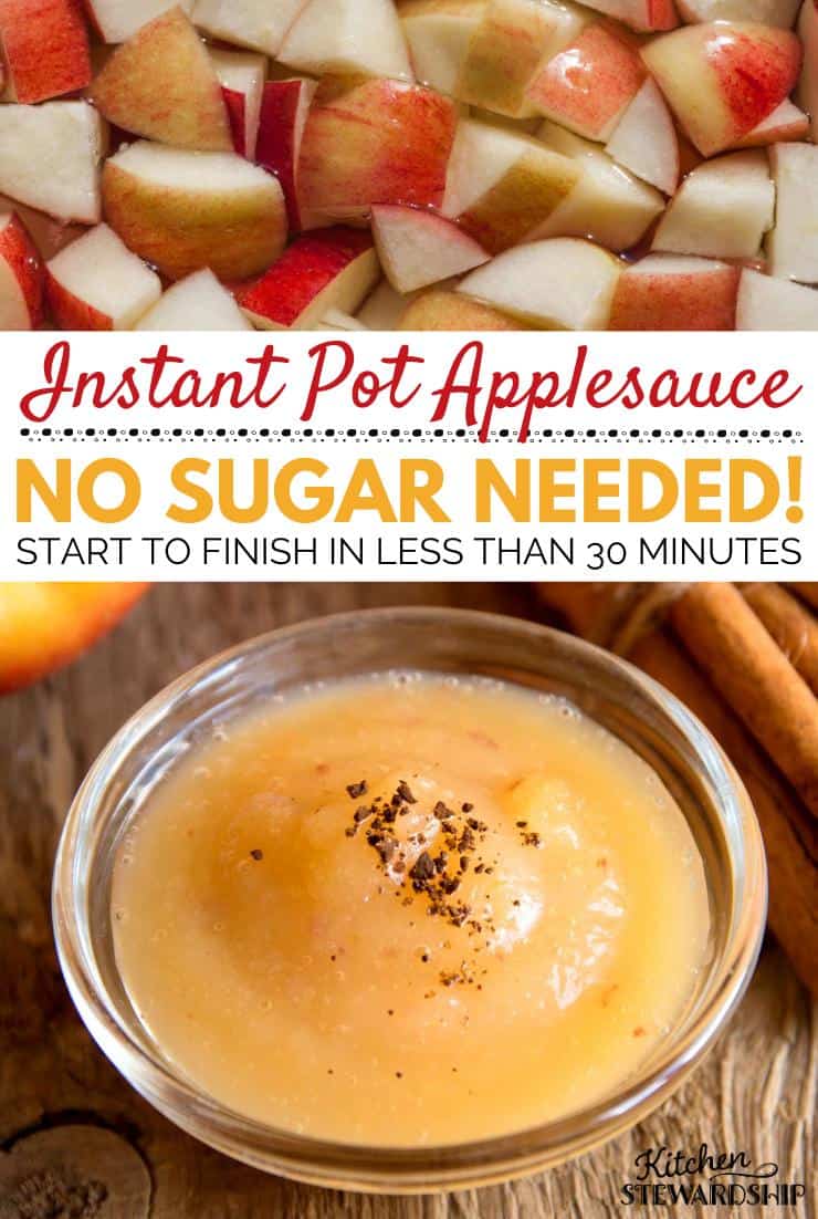 Chopped apples and a bowl of apple sauce. Instant Pot Applesauce, No sugar needed. Start to Finish in 30 minutes or less. 