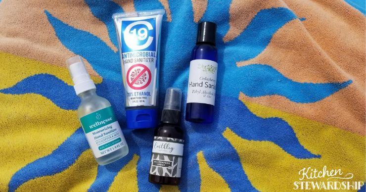 natural hand sanitizers on a towel