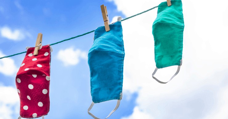 masks on a clothesline