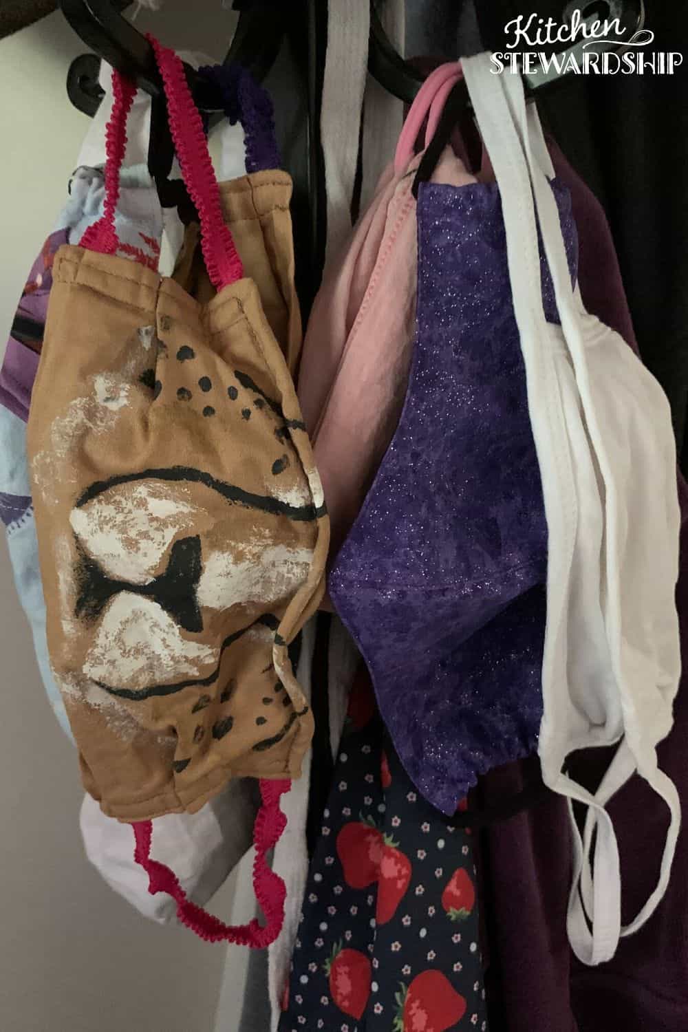 face masks hanging up ready to use