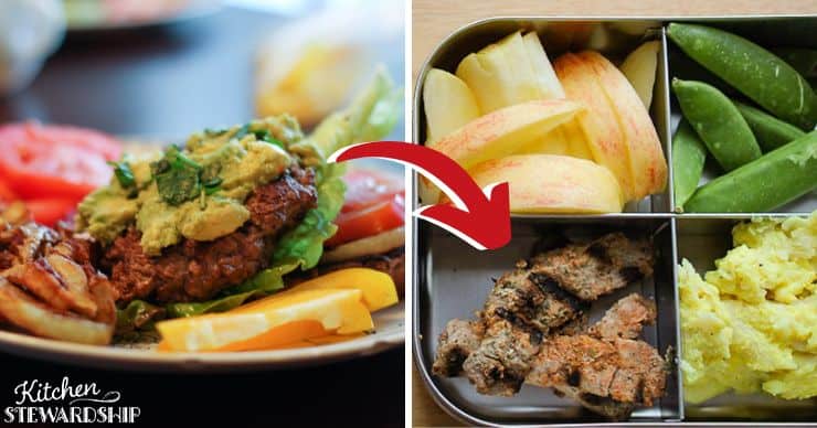hamburger dinner and leftover meat in a school lunch