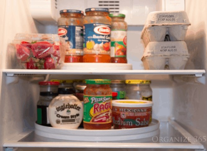 organize your fridge with a lazy susan