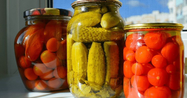 vegetables in glass jars