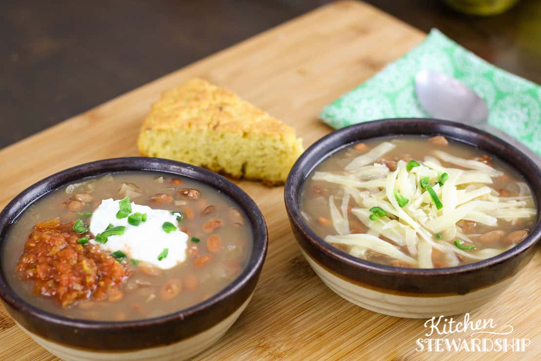 Instant Pot bean soup with different toppings