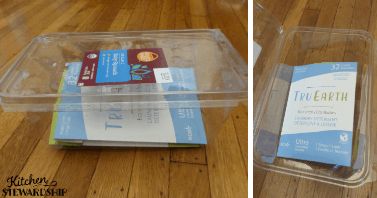 Tru Earth laundry strips in a plastic box