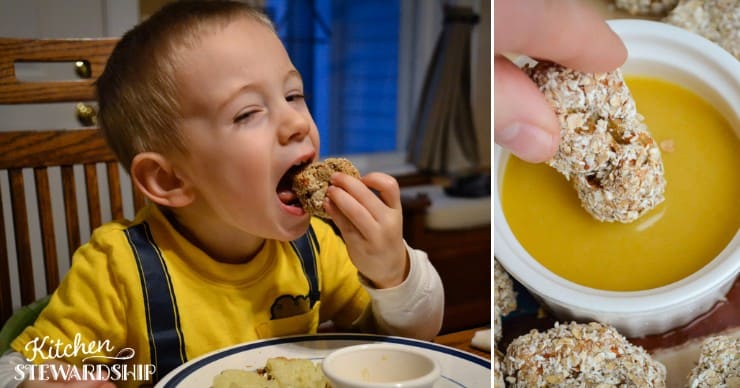 kid eating air fryer chicken nuggets