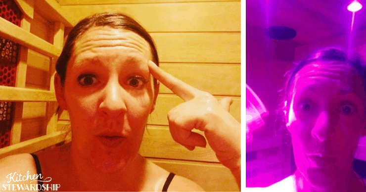 Katie sweating in the sauna