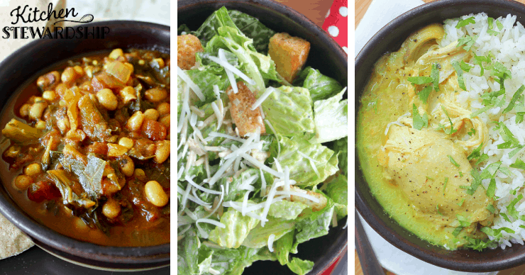 bean soup, salad and chicken