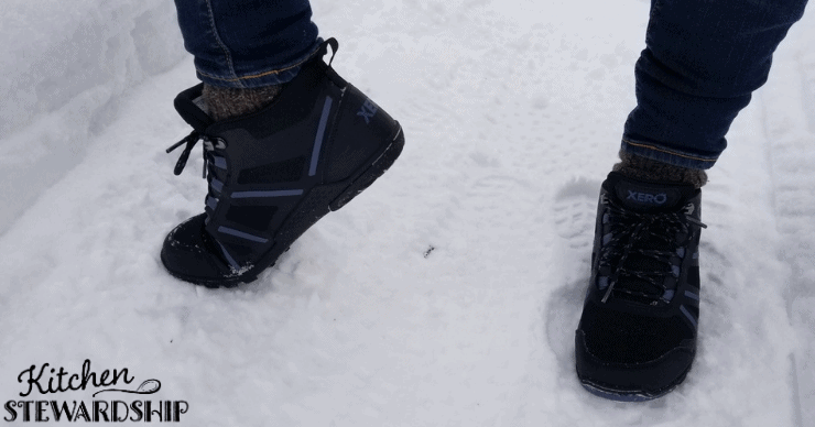 Xero shoes hiking boots in the snow