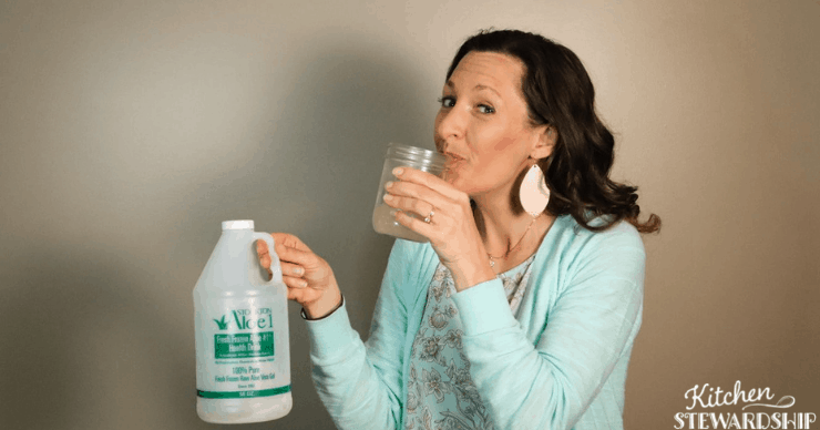 Katie drinking Stockton aloe