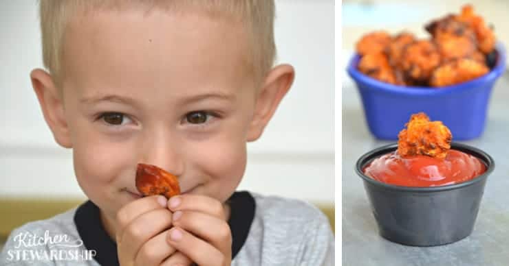 boy holding a sweet potato tater tot