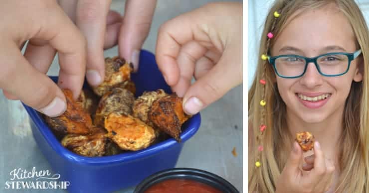 kids eating air fryer sweet potato tots
