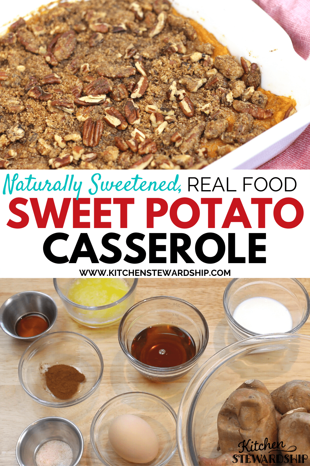 naturally sweetened sweet potato casserole with maple syrup