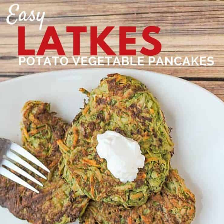 Go green with these super easy potato vegetable pancakes [Latkes}! Your kids will love this fun breakfast option.