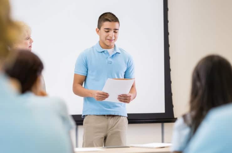 boy giving a presentation