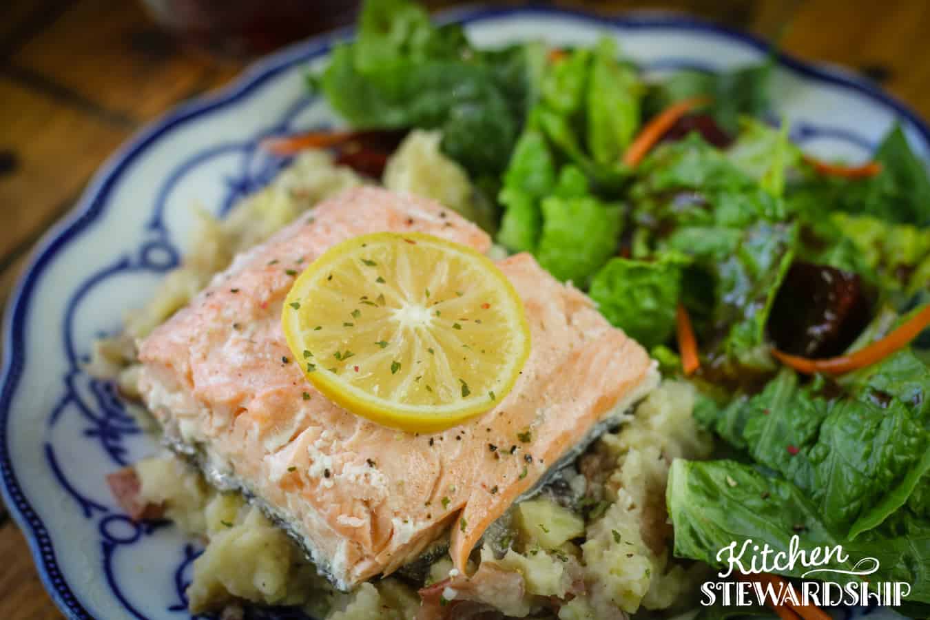 Instant Pot salmon on mashed potatoes
