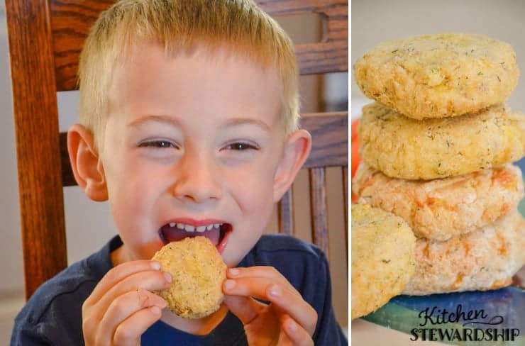 kid eating airy fryer salmon patties
