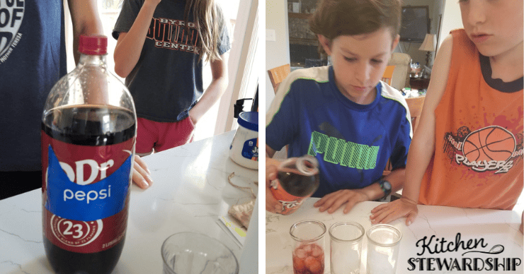 boys pouring soda pop into glasses