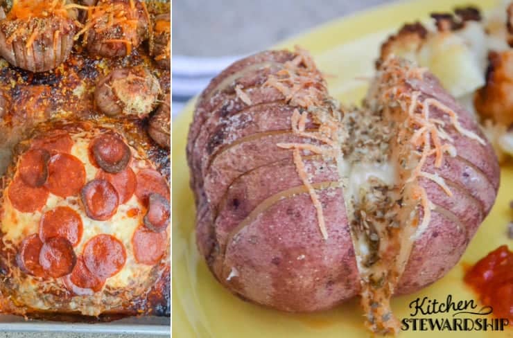 Hasselback potato with pizza meatloaf