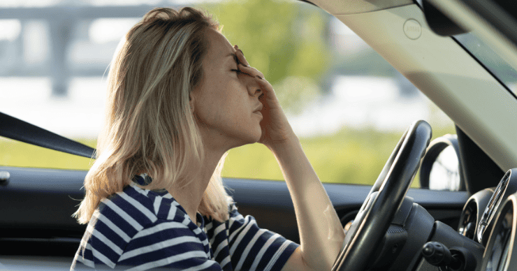 frazzled mom in car