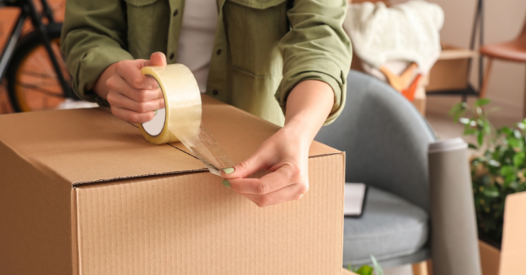 Woman taping up a box