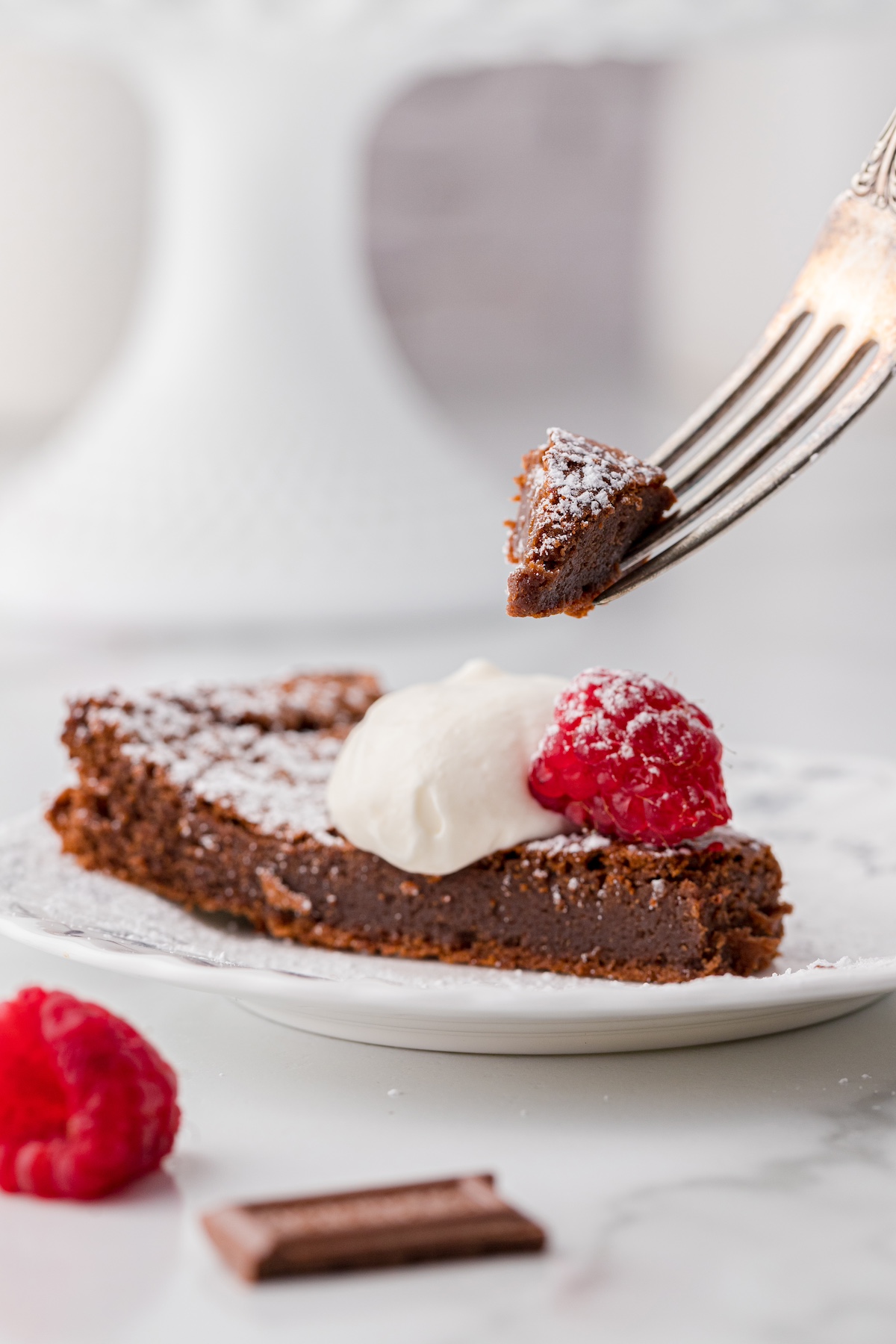 fork of chocolate flourless cake