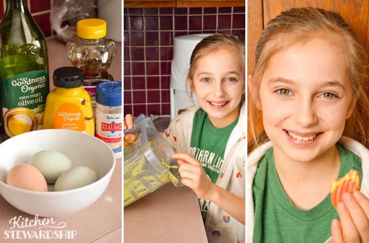 girl making honey mustard dressing
