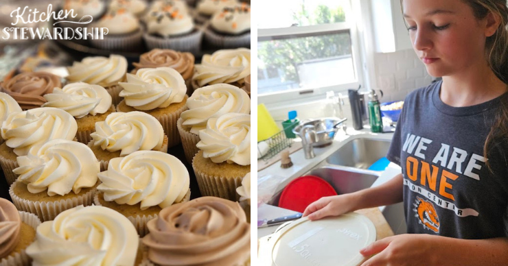 cupcakes and girl prepping food
