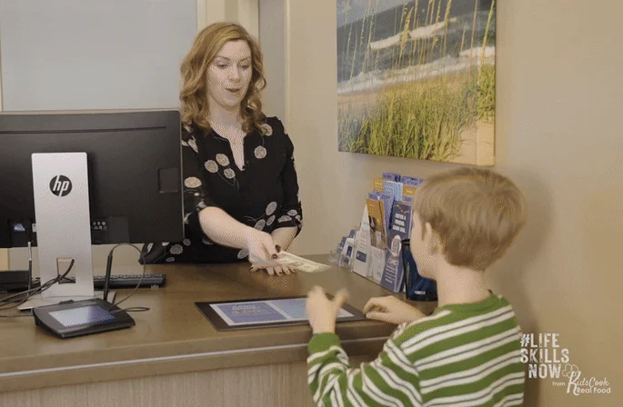 Kid going to the bank