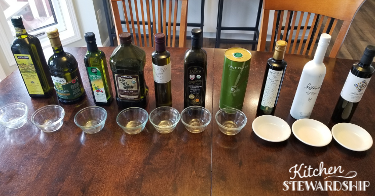 10 olive oils set up for tasting